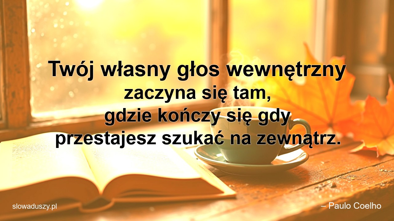 Twój własny głos wewnętrzny zaczyna się tam,  gdzie kończy się gdy przestajesz szukać na zewnątrz. - – Paulo Coelho