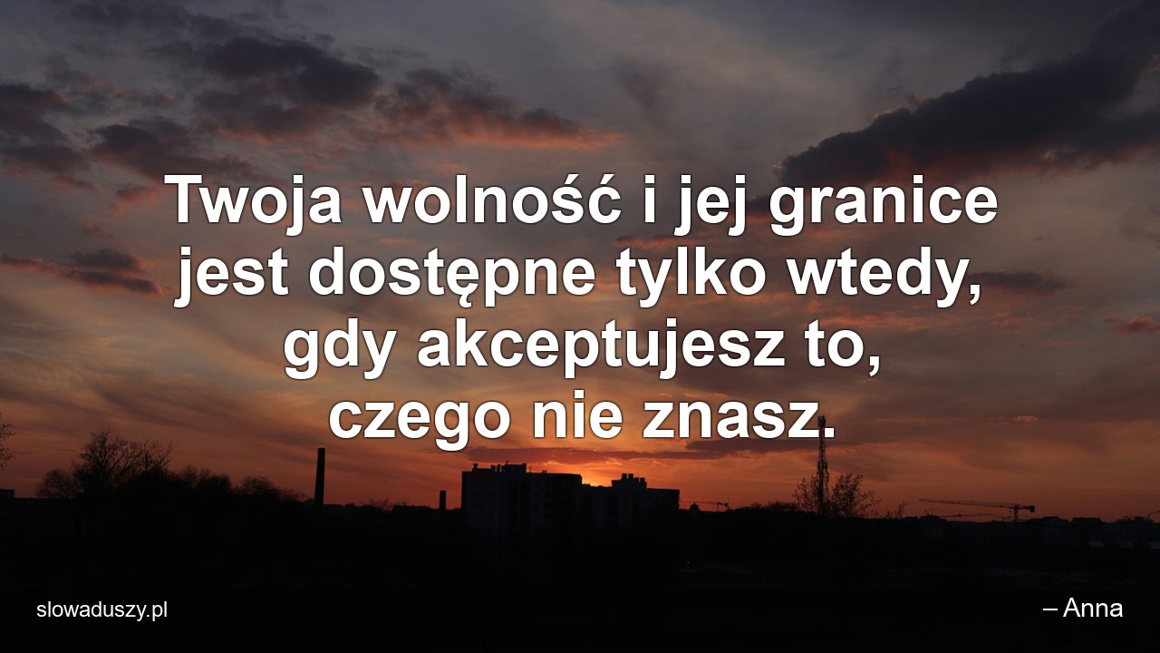 Twoja wolność i jej granice jest dostępne tylko wtedy,  gdy akceptujesz to,  czego nie znasz. - – Anna