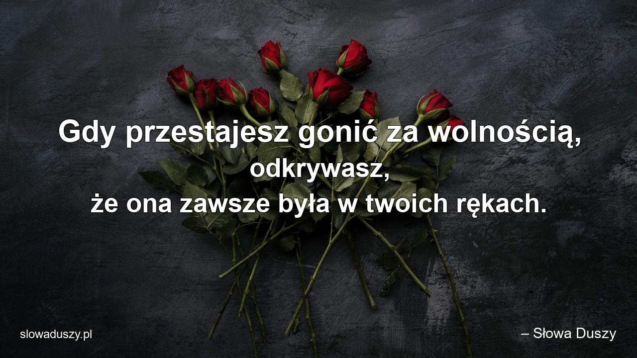 Gdy przestajesz gonić za wolnością,  odkrywasz,  że ona zawsze była w twoich rękach.