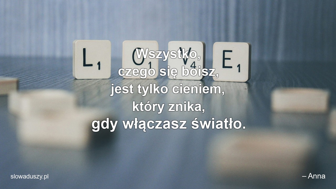 Wszystko,  czego się boisz,  jest tylko cieniem,  który znika,  gdy włączasz światło. - – Anna