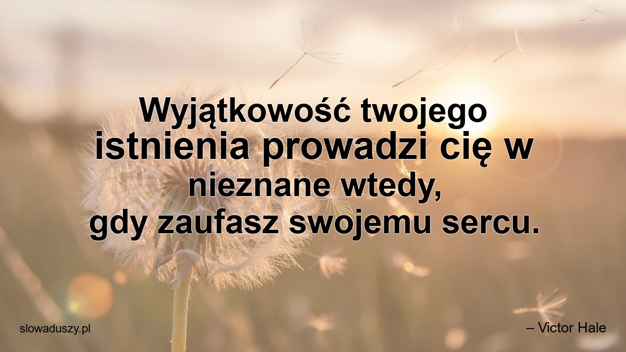 Wyjątkowość twojego istnienia prowadzi cię w nieznane wtedy,  gdy zaufasz swojemu sercu.