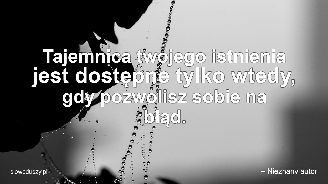 Tajemnica twojego istnienia jest dostępne tylko wtedy,  gdy pozwolisz sobie na błąd. - – Nieznany autor