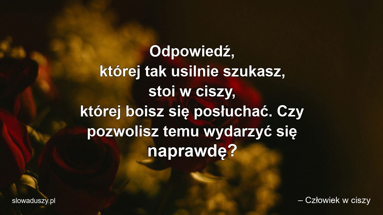 Odpowiedź,  której tak usilnie szukasz,  stoi w ciszy,  której boisz się posłuchać. Czy pozwolisz temu wydarzyć się naprawdę?