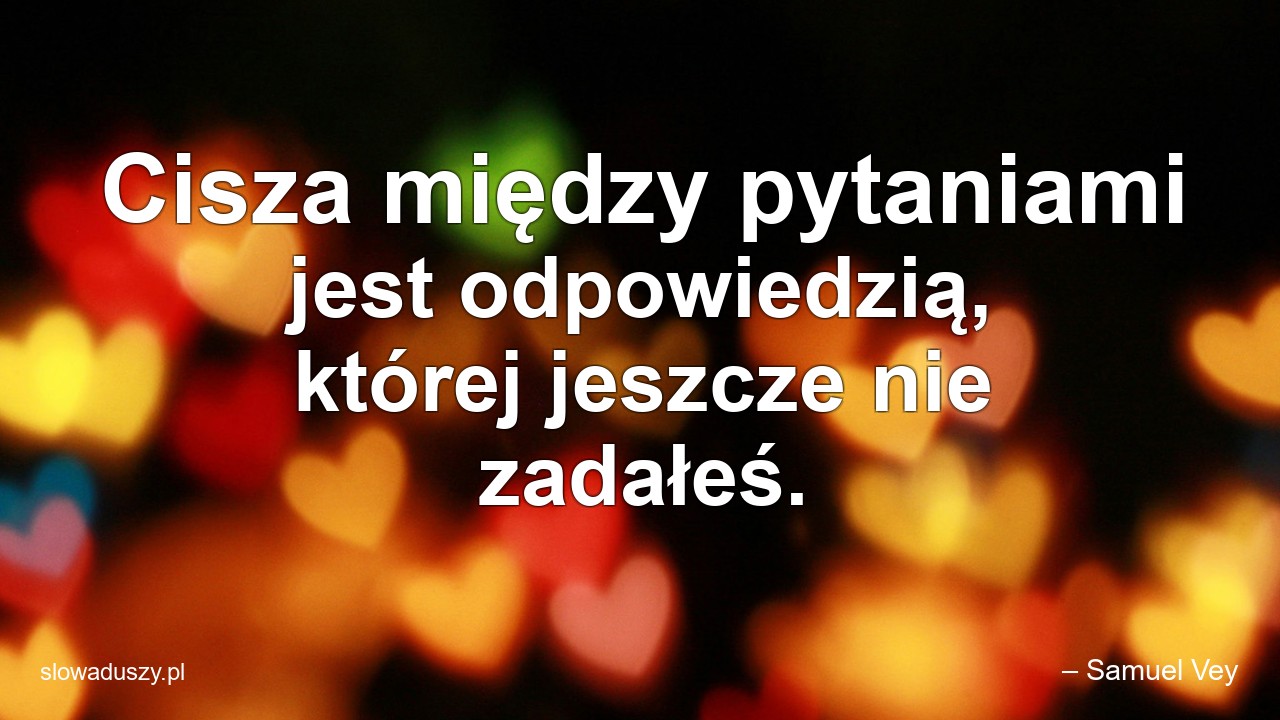 Cisza między pytaniami jest odpowiedzią,  której jeszcze nie zadałeś. - – Samuel Vey