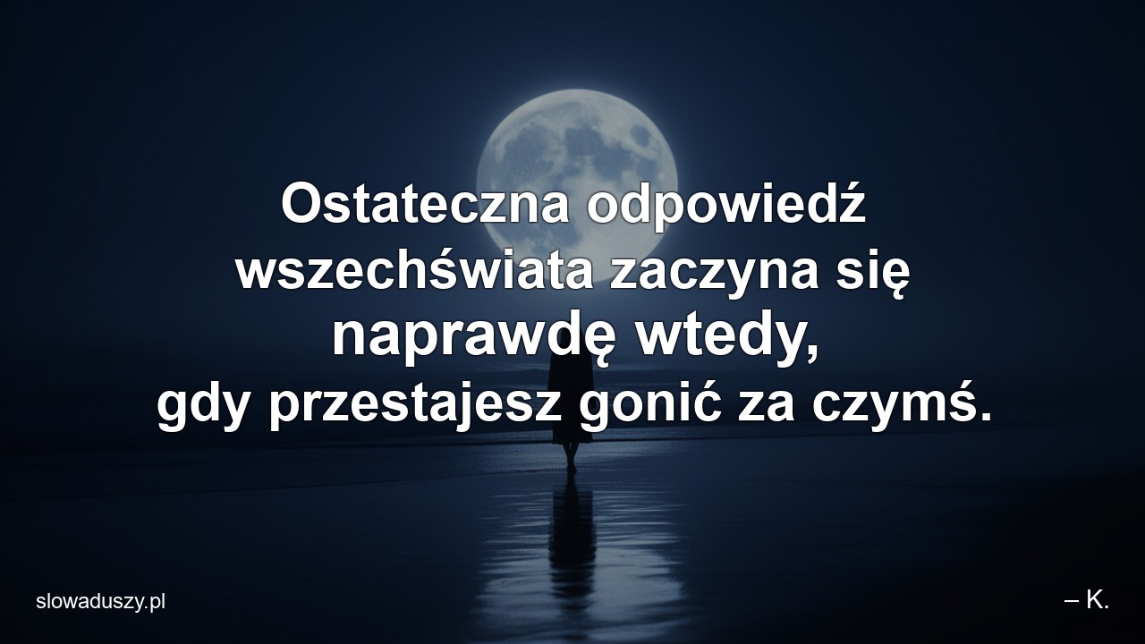 Ostateczna odpowiedź wszechświata zaczyna się naprawdę wtedy,  gdy przestajesz gonić za czymś.