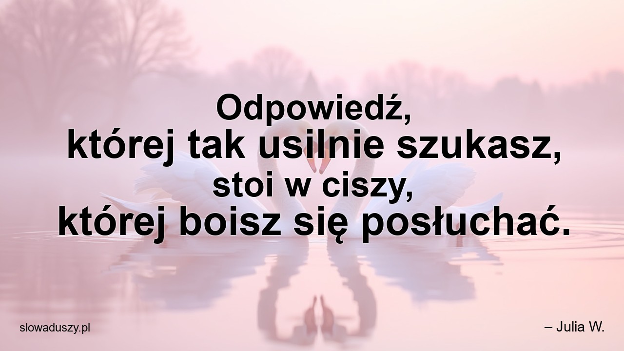 Odpowiedź,  której tak usilnie szukasz,  stoi w ciszy,  której boisz się posłuchać. - – Julia W.