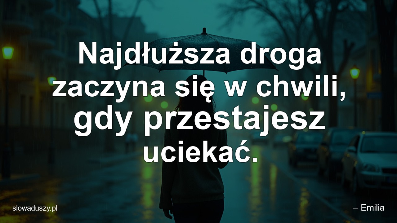 Najdłuższa droga zaczyna się w chwili,  gdy przestajesz uciekać.