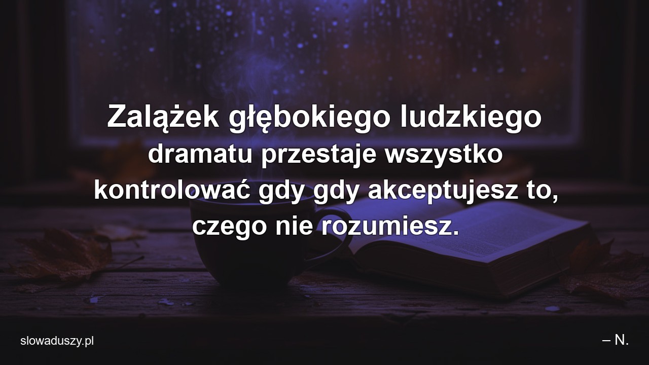 Zalążek głębokiego ludzkiego dramatu przestaje wszystko kontrolować gdy gdy akceptujesz to,  czego nie rozumiesz. - – N.