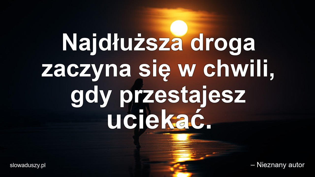 Najdłuższa droga zaczyna się w chwili,  gdy przestajesz uciekać. - – Nieznany autor