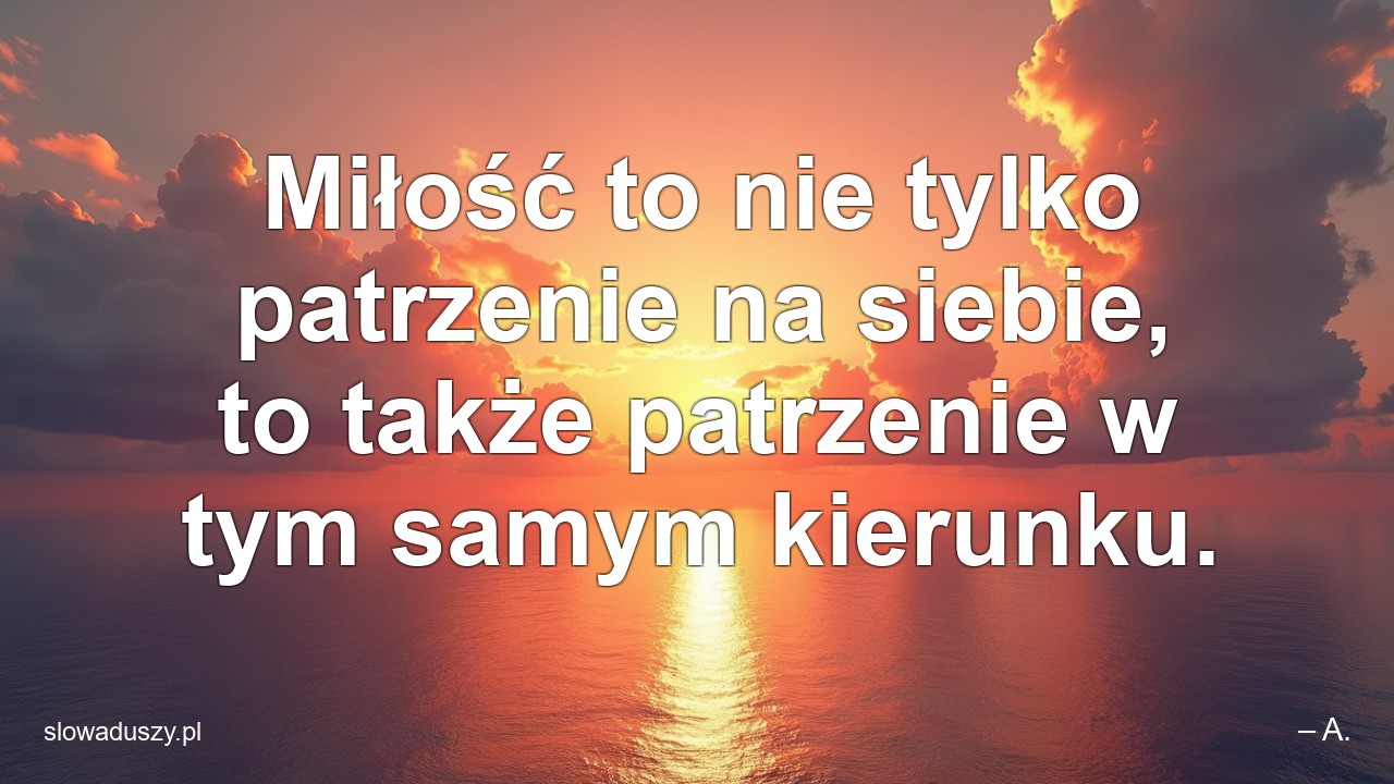 Miłość to nie tylko patrzenie na siebie,  to także patrzenie w tym samym kierunku. - – A.