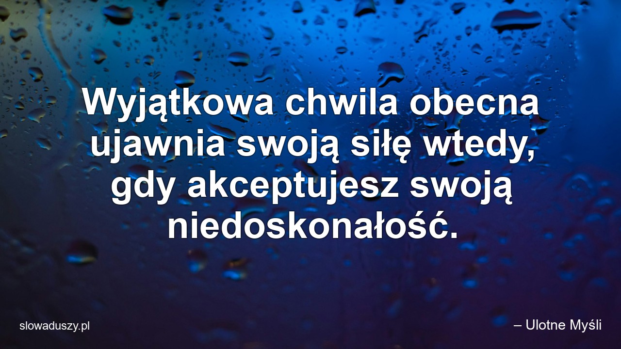 Wyjątkowa chwila obecna ujawnia swoją siłę wtedy,  gdy akceptujesz swoją niedoskonałość. - – Ulotne Myśli