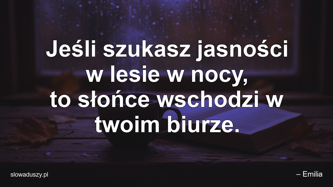 Jeśli szukasz jasności w lesie w nocy,  to słońce wschodzi w twoim biurze. - – Emilia