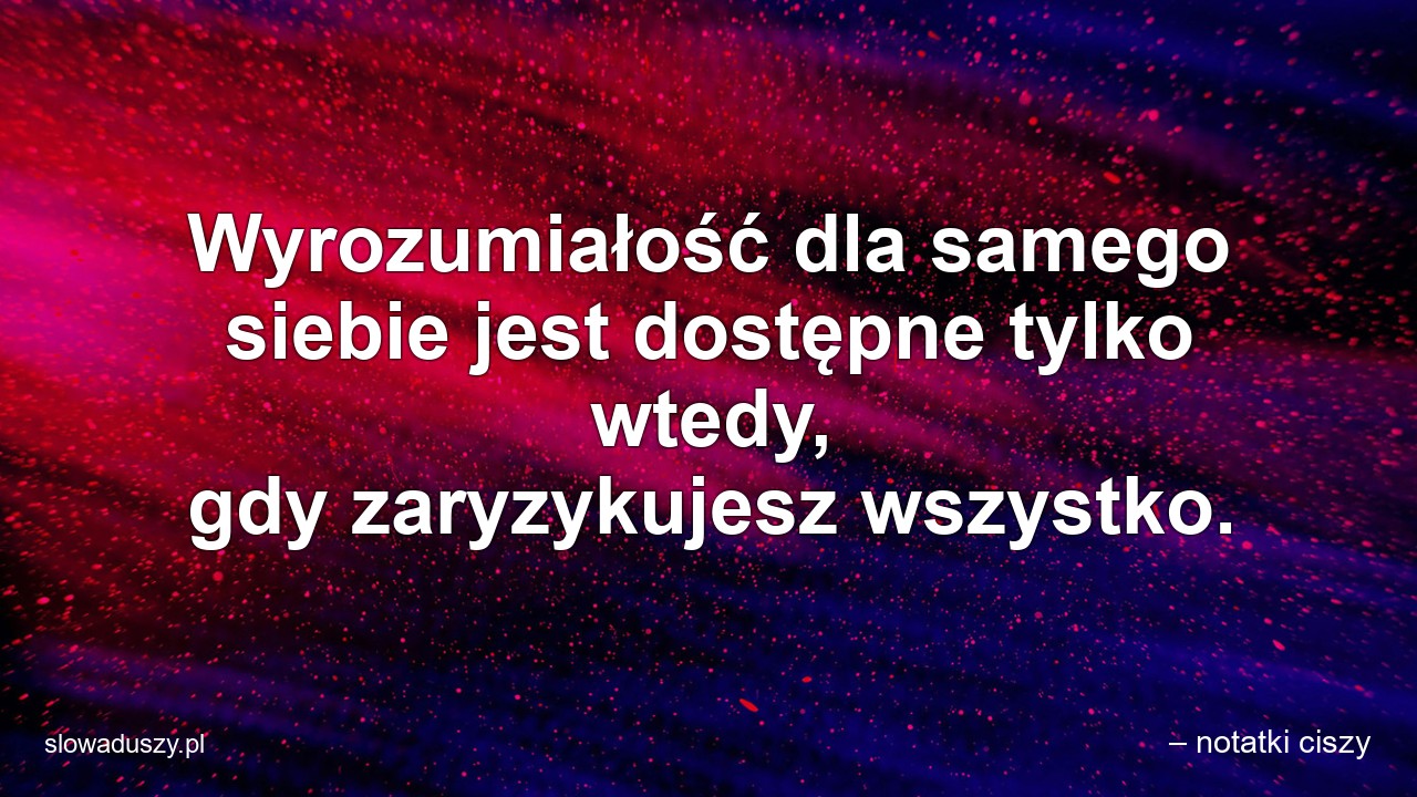 Wyrozumiałość dla samego siebie jest dostępne tylko wtedy,  gdy zaryzykujesz wszystko. - – notatki ciszy