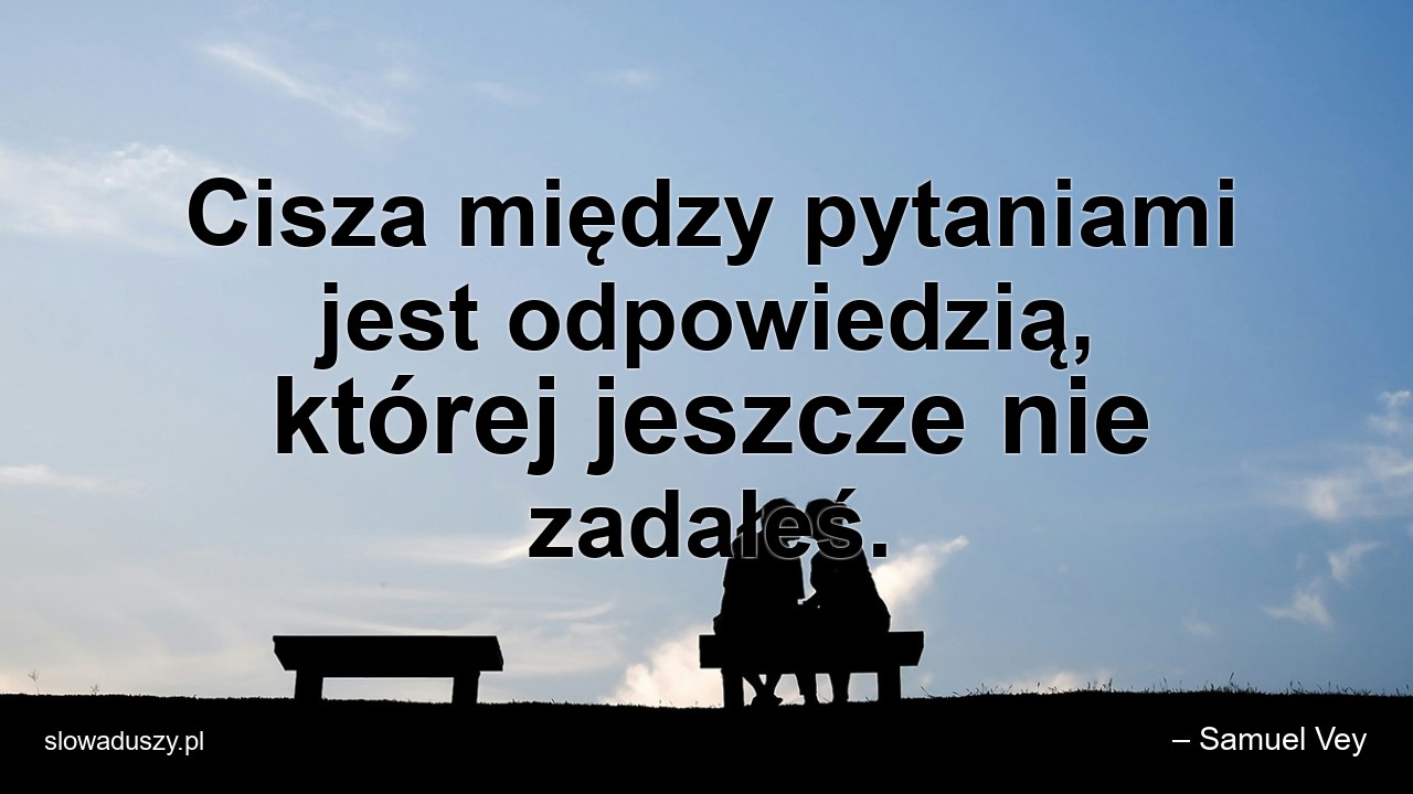 Cisza między pytaniami jest odpowiedzią,  której jeszcze nie zadałeś. - – Samuel Vey