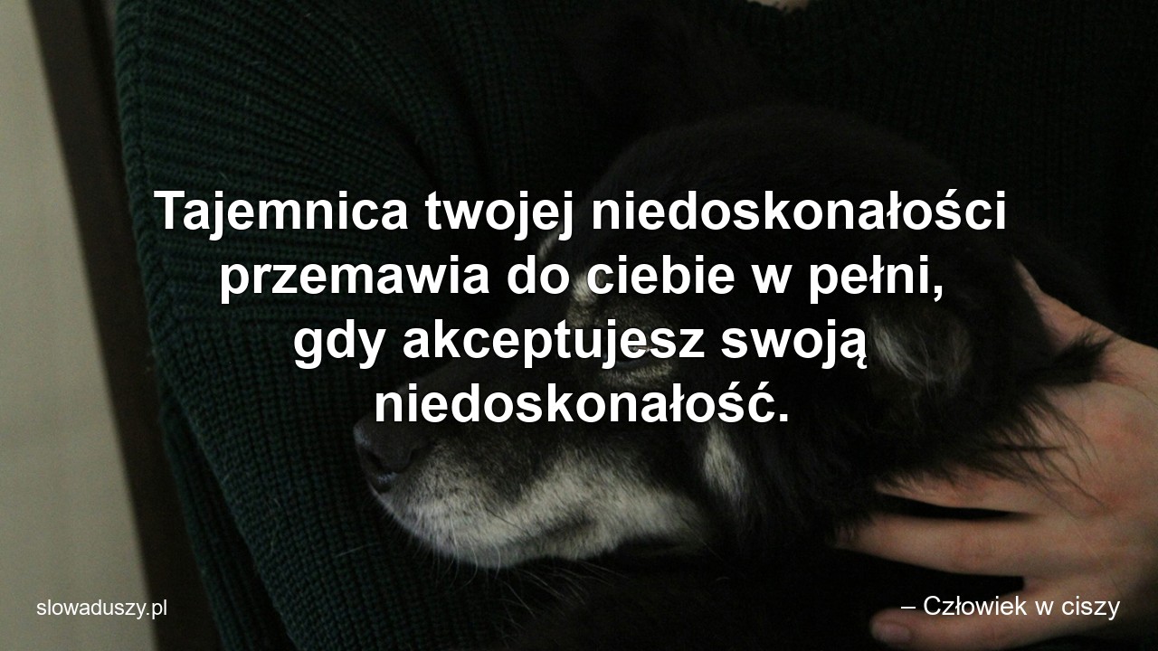 Tajemnica twojej niedoskonałości przemawia do ciebie w pełni,  gdy akceptujesz swoją niedoskonałość. - – Człowiek w ciszy