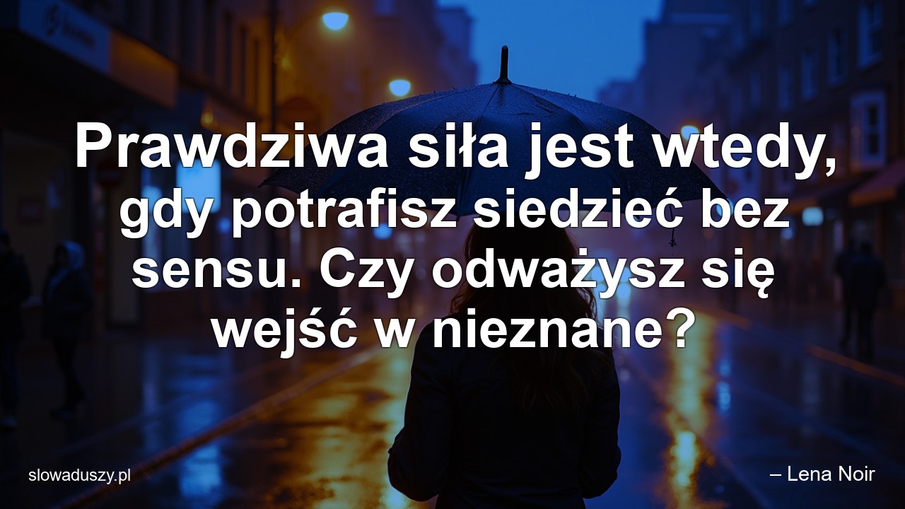 Prawdziwa siła jest wtedy,  gdy potrafisz siedzieć bez sensu. Czy odważysz się wejść w nieznane? - – Lena Noir