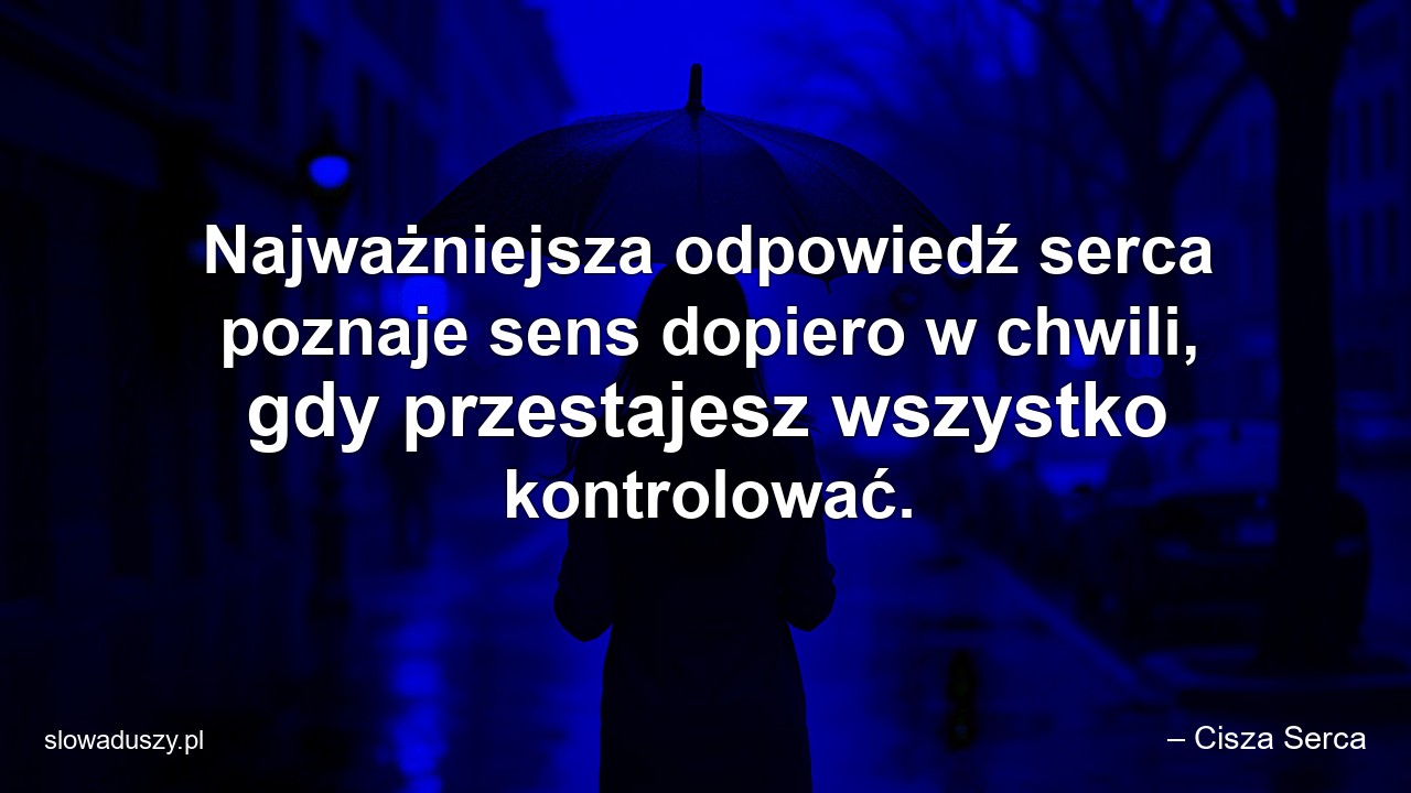 Najważniejsza odpowiedź serca poznaje sens dopiero w chwili,  gdy przestajesz wszystko kontrolować.
