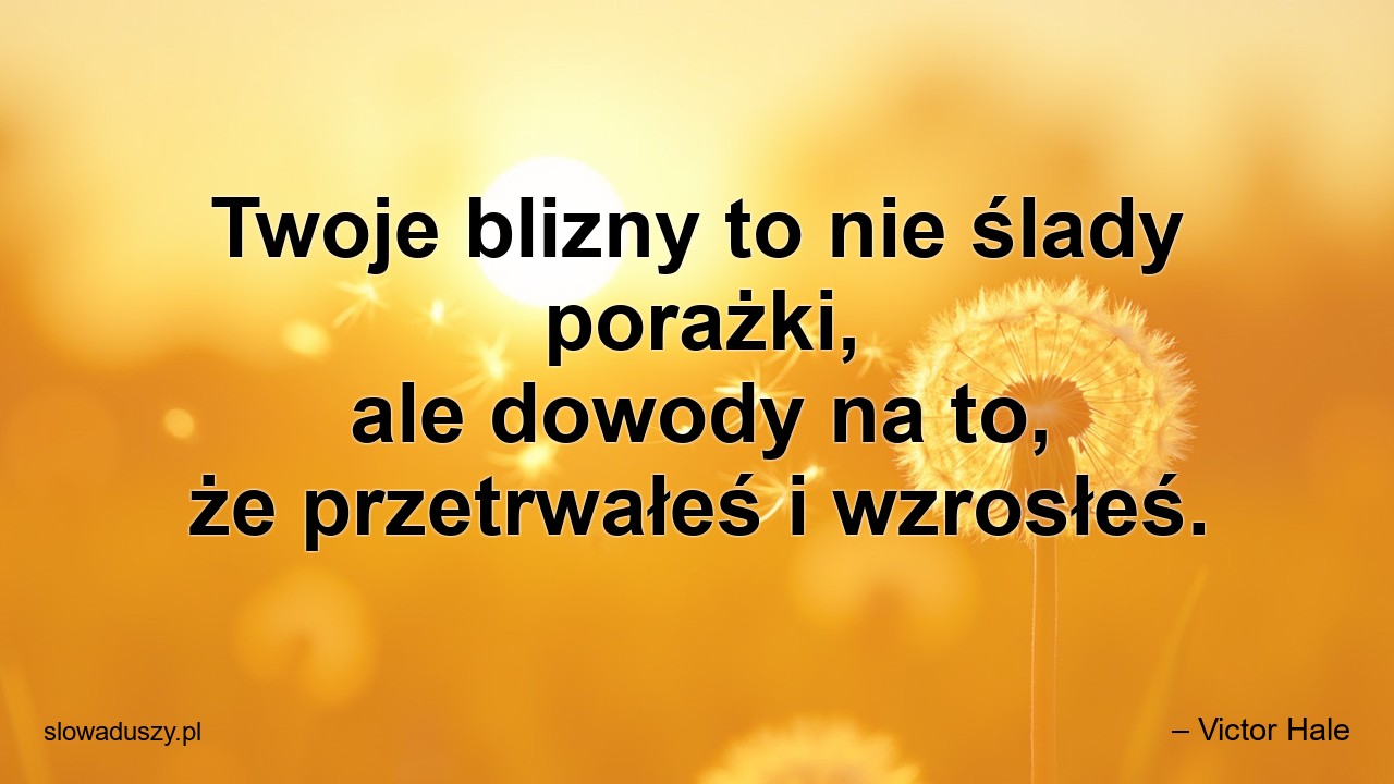 Twoje blizny to nie ślady porażki,  ale dowody na to,  że przetrwałeś i wzrosłeś. - – Victor Hale