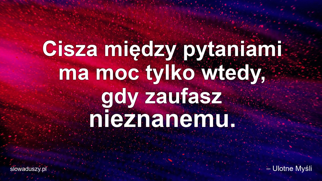 Cisza między pytaniami ma moc tylko wtedy,  gdy zaufasz nieznanemu. - – Ulotne Myśli