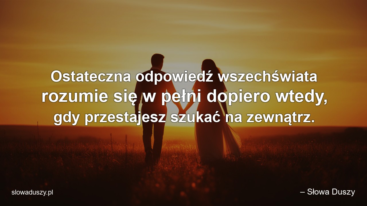 Ostateczna odpowiedź wszechświata rozumie się w pełni dopiero wtedy,  gdy przestajesz szukać na zewnątrz. - – Słowa Duszy
