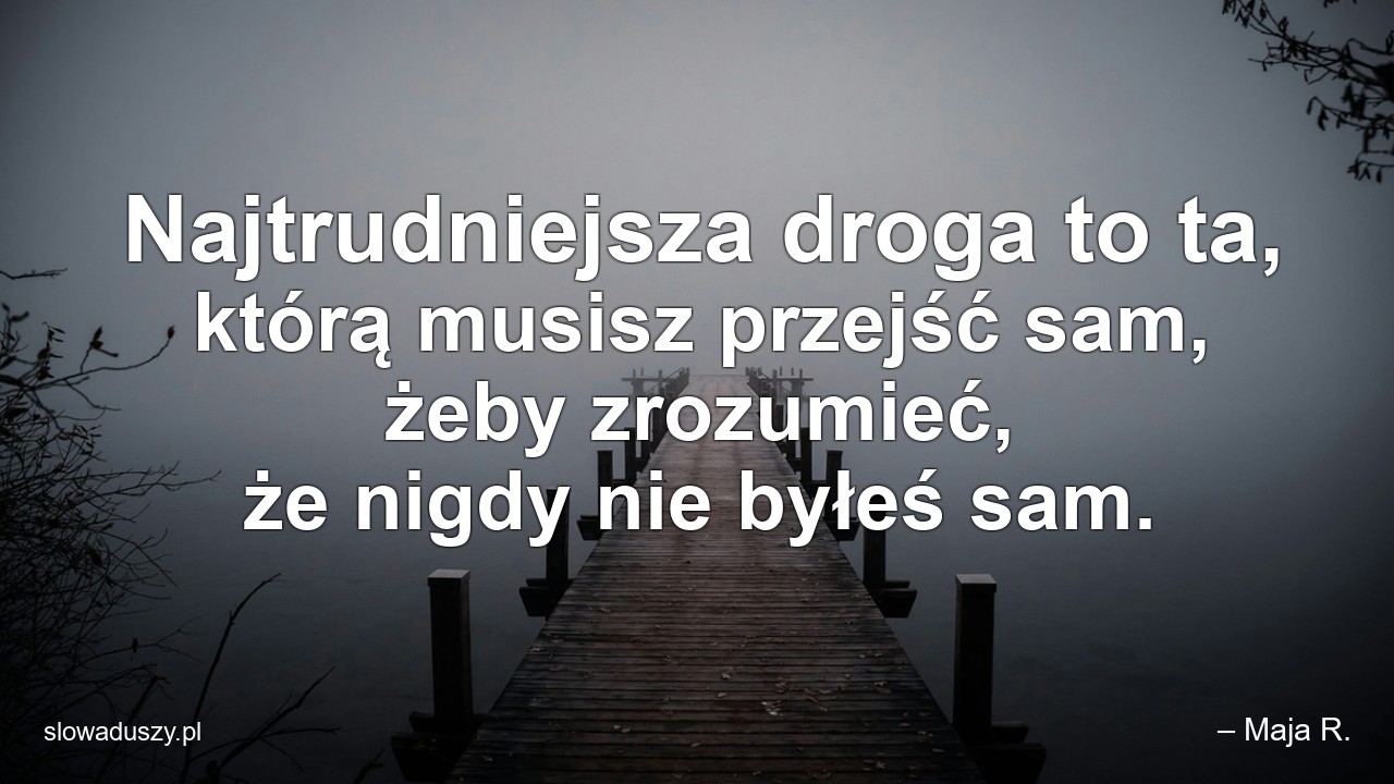 Najtrudniejsza droga to ta,  którą musisz przejść sam,  żeby zrozumieć,  że nigdy nie byłeś sam.