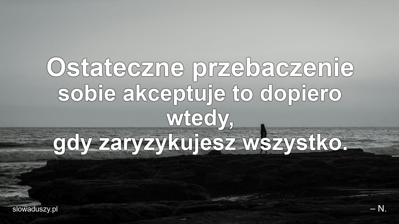 Ostateczne przebaczenie sobie akceptuje to dopiero wtedy,  gdy zaryzykujesz wszystko. - – N.