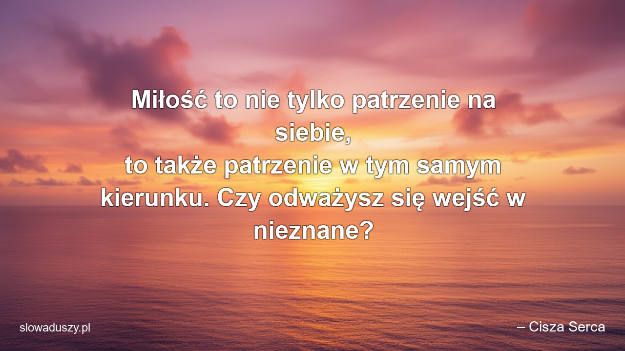 Miłość to nie tylko patrzenie na siebie,  to także patrzenie w tym samym kierunku. Czy odważysz się wejść w nieznane? - – Cisza Serca