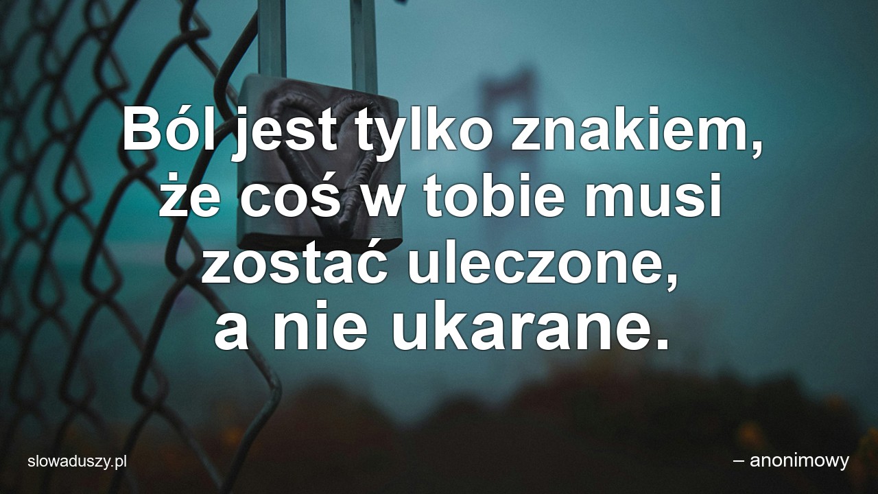 Ból jest tylko znakiem,  że coś w tobie musi zostać uleczone,  a nie ukarane. - – anonimowy