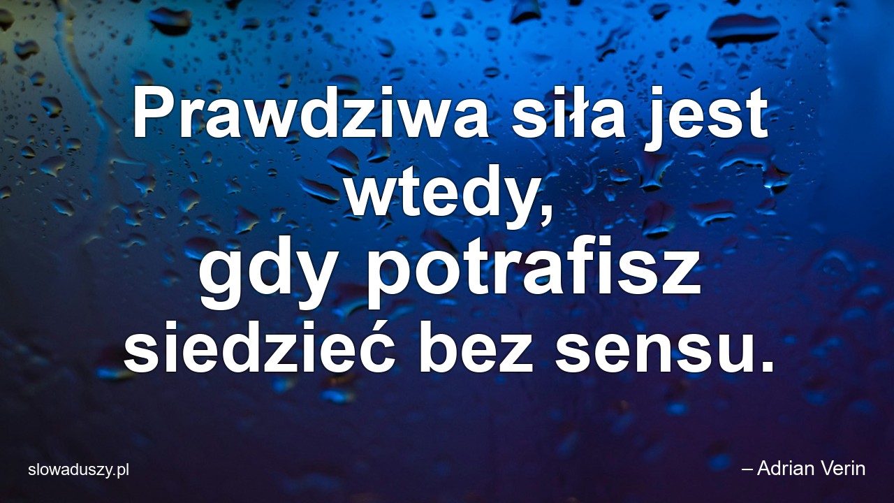 Prawdziwa siła jest wtedy,  gdy potrafisz siedzieć bez sensu. - – Adrian Verin