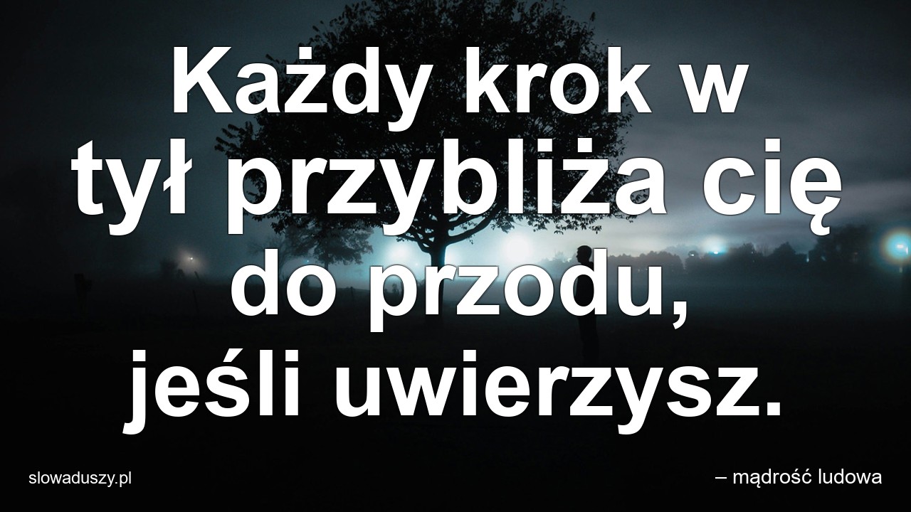 Każdy krok w tył przybliża cię do przodu,  jeśli uwierzysz. - – mądrość ludowa