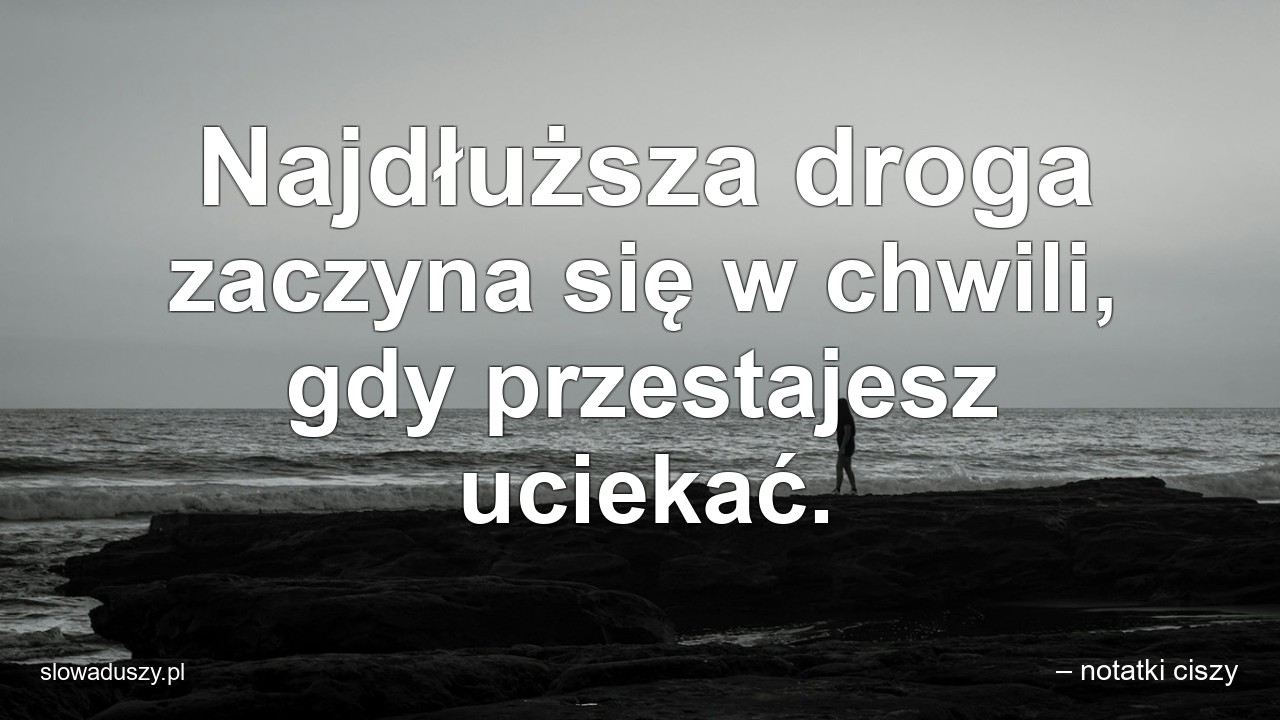 Najdłuższa droga zaczyna się w chwili,  gdy przestajesz uciekać. - – notatki ciszy
