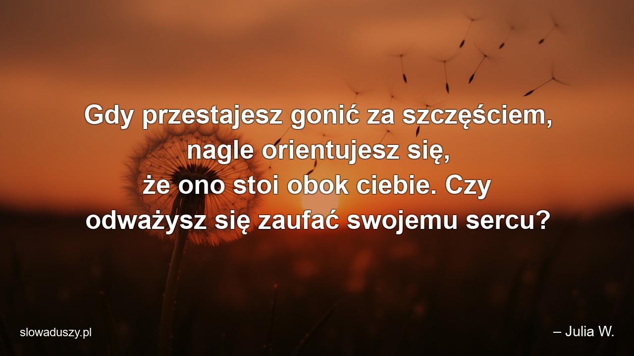 Gdy przestajesz gonić za szczęściem,  nagle orientujesz się,  że ono stoi obok ciebie. Czy odważysz się zaufać swojemu sercu?