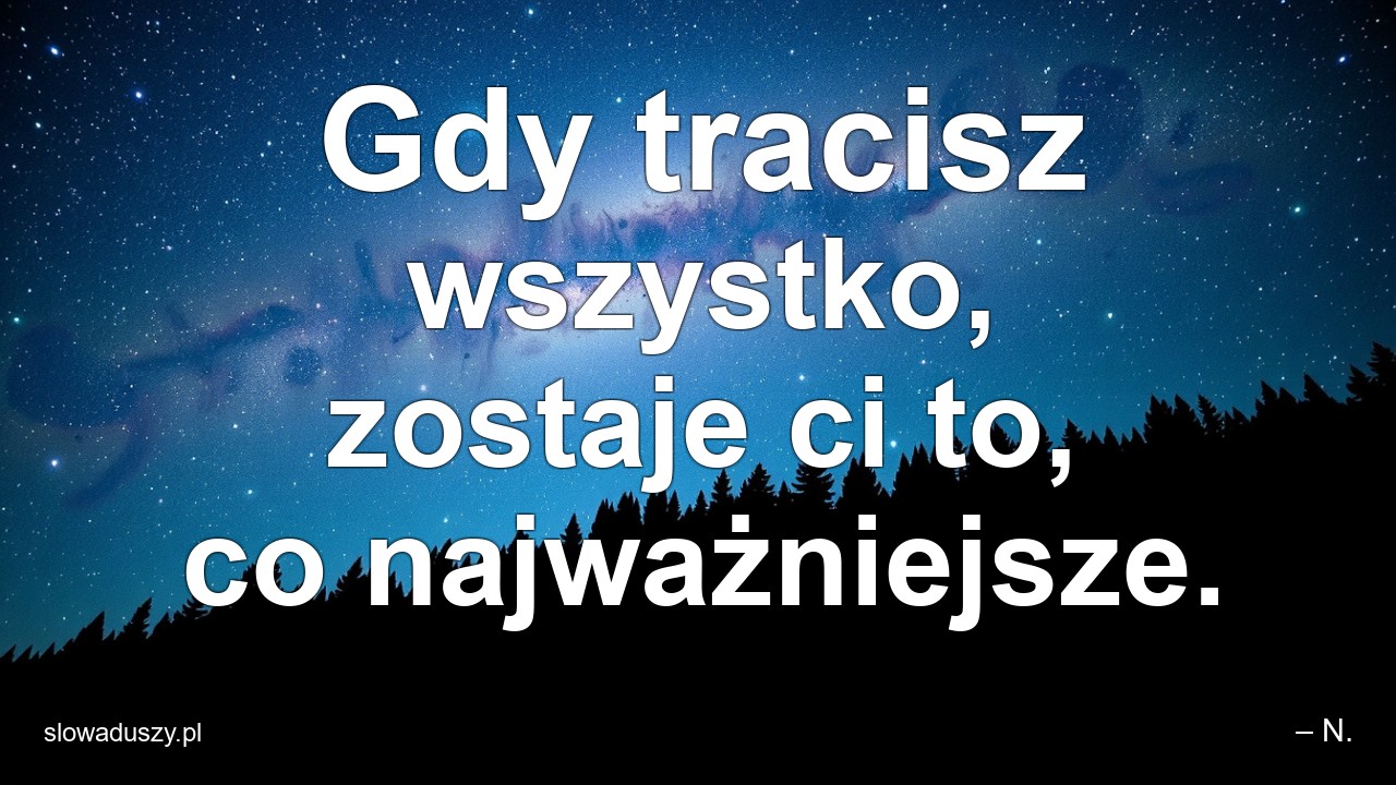 Gdy tracisz wszystko,  zostaje ci to,  co najważniejsze. - – N.