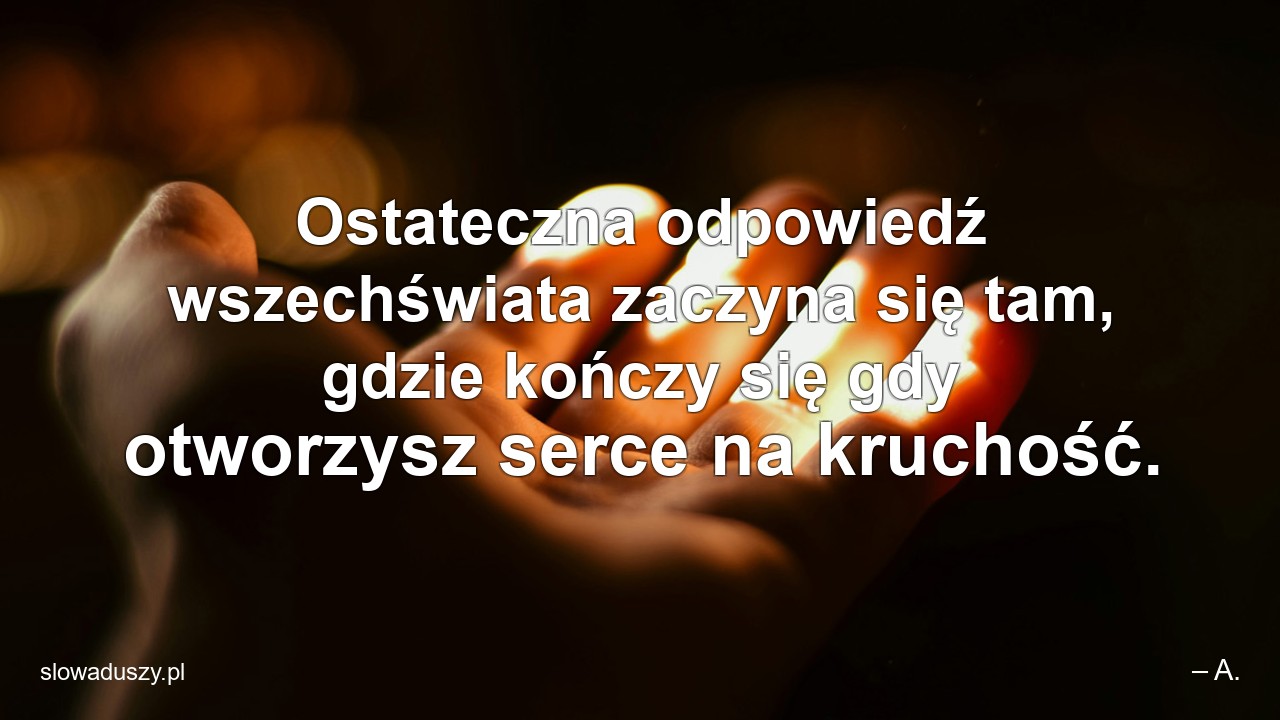 Ostateczna odpowiedź wszechświata zaczyna się tam,  gdzie kończy się gdy otworzysz serce na kruchość.