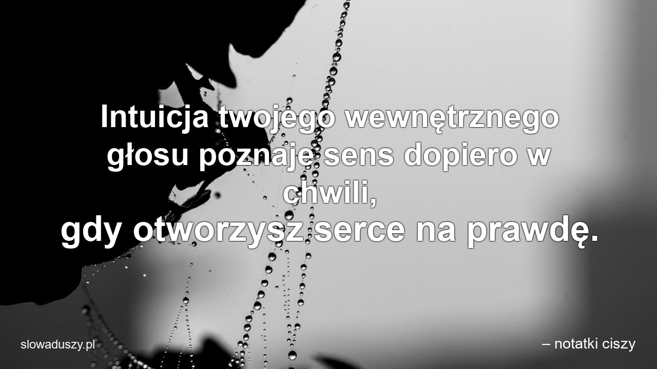 Intuicja twojego wewnętrznego głosu poznaje sens dopiero w chwili,  gdy otworzysz serce na prawdę.