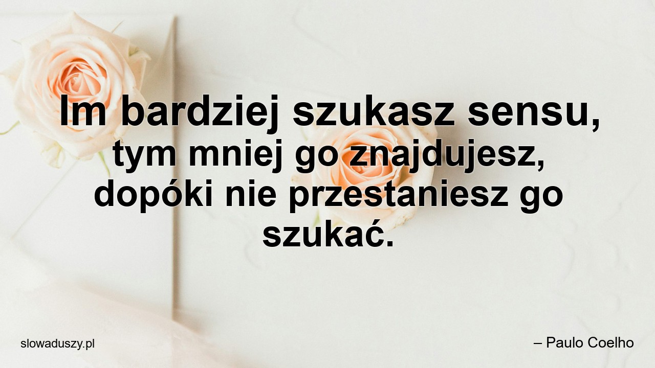 Im bardziej szukasz sensu,  tym mniej go znajdujesz,  dopóki nie przestaniesz go szukać.