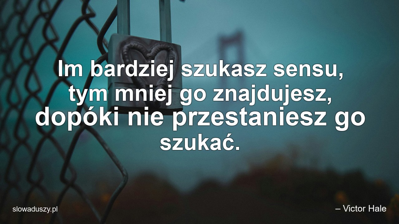 Im bardziej szukasz sensu,  tym mniej go znajdujesz,  dopóki nie przestaniesz go szukać.