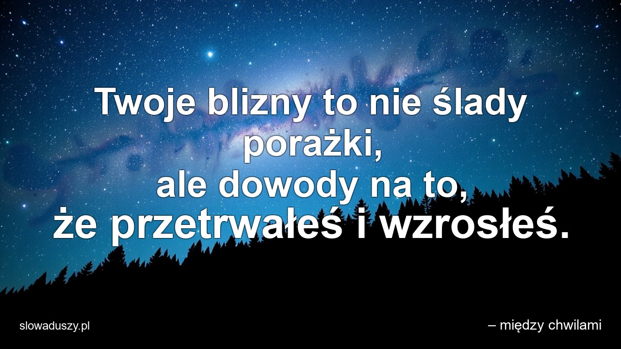Twoje blizny to nie ślady porażki,  ale dowody na to,  że przetrwałeś i wzrosłeś.