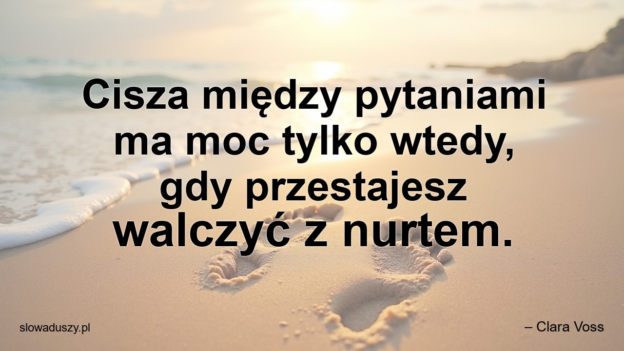 Cisza między pytaniami ma moc tylko wtedy,  gdy przestajesz walczyć z nurtem. - – Clara Voss