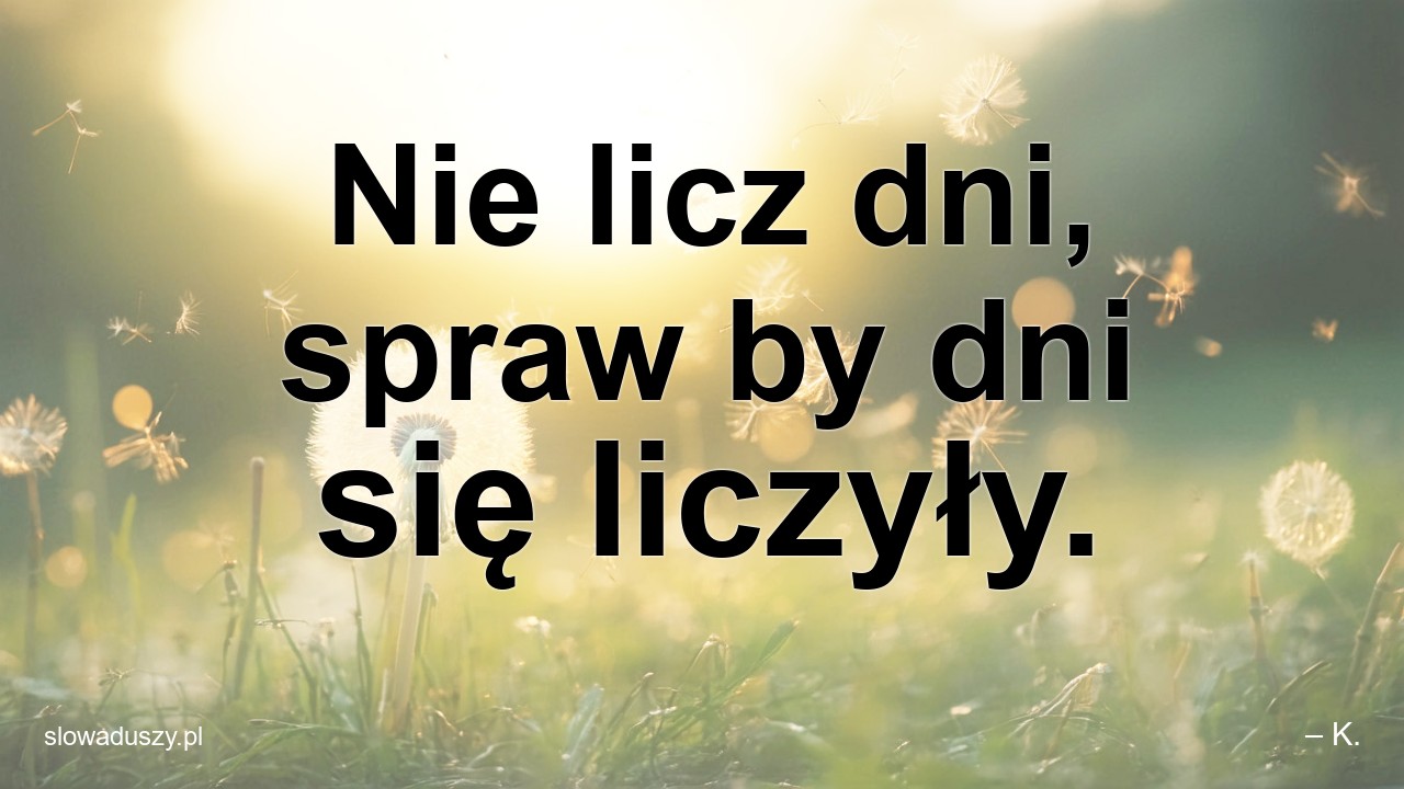 Nie licz dni,  spraw by dni się liczyły. - – K.