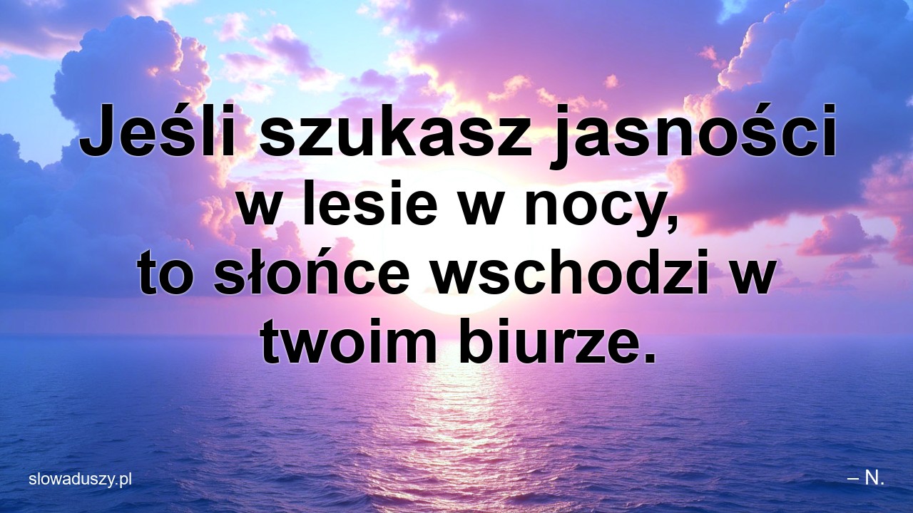 Jeśli szukasz jasności w lesie w nocy,  to słońce wschodzi w twoim biurze.