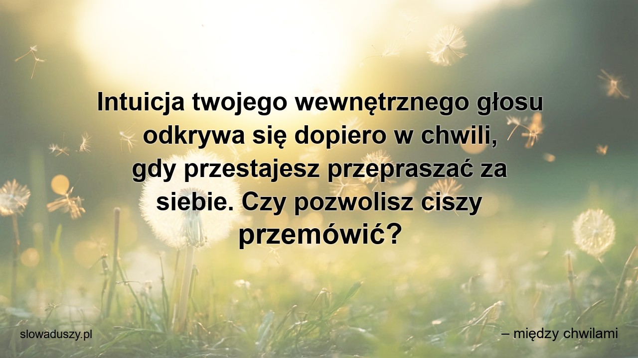 Intuicja twojego wewnętrznego głosu odkrywa się dopiero w chwili,  gdy przestajesz przepraszać za siebie. Czy pozwolisz ciszy przemówić?