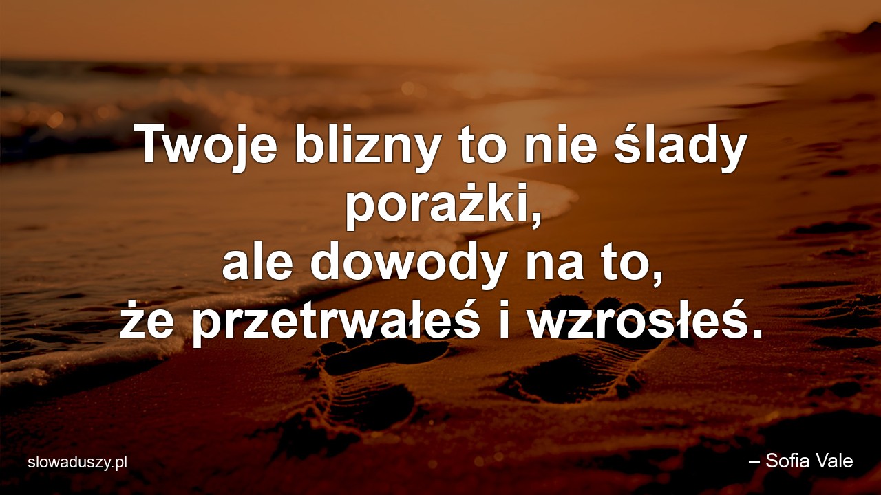 Twoje blizny to nie ślady porażki,  ale dowody na to,  że przetrwałeś i wzrosłeś. - – Sofia Vale