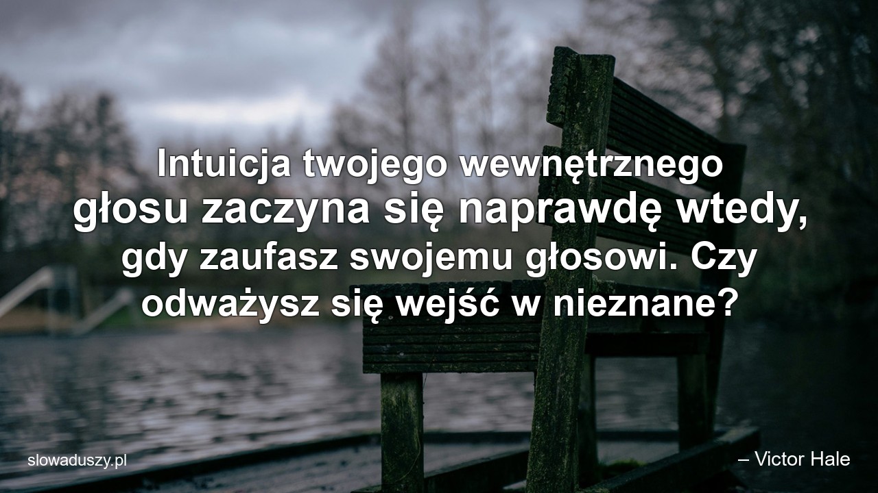 Intuicja twojego wewnętrznego głosu zaczyna się naprawdę wtedy,  gdy zaufasz swojemu głosowi. Czy odważysz się wejść w nieznane? - – Victor Hale