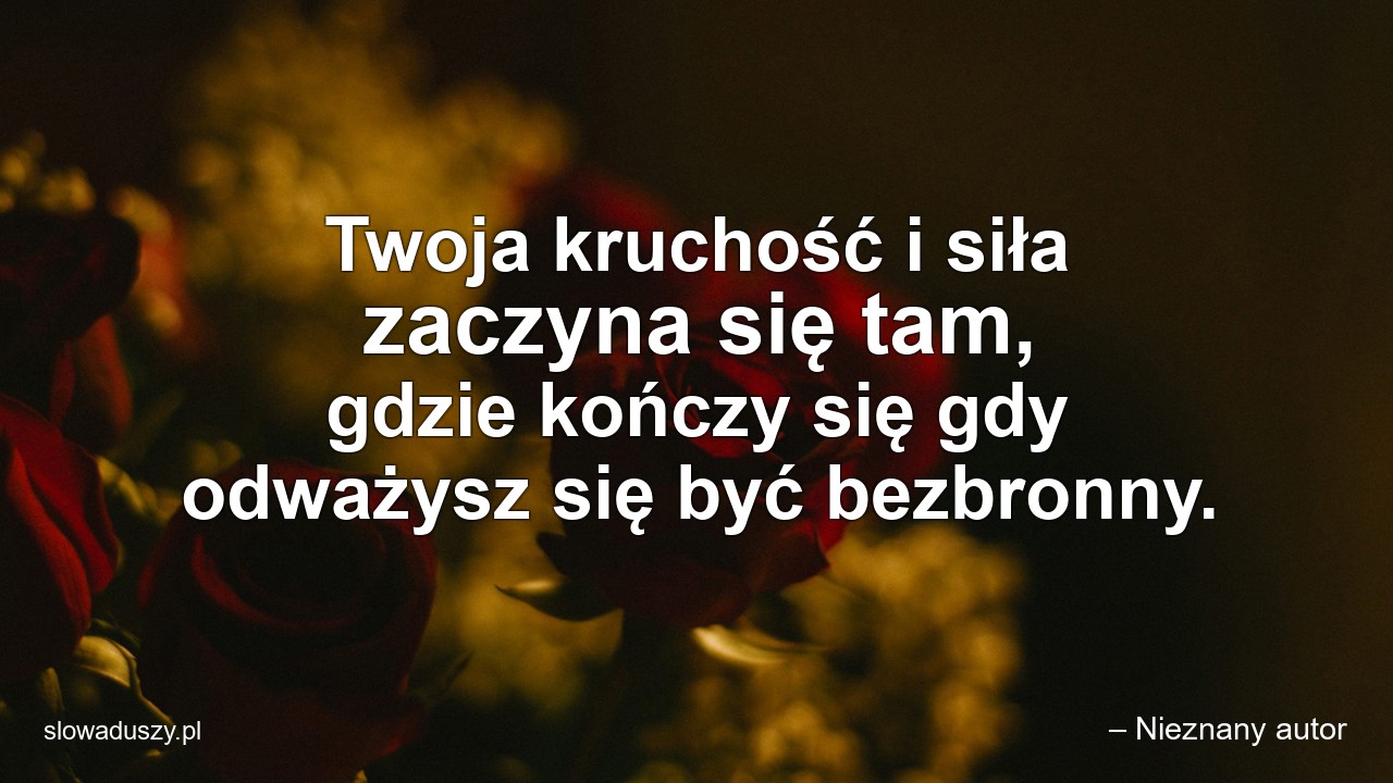 Twoja kruchość i siła zaczyna się tam,  gdzie kończy się gdy odważysz się być bezbronny.