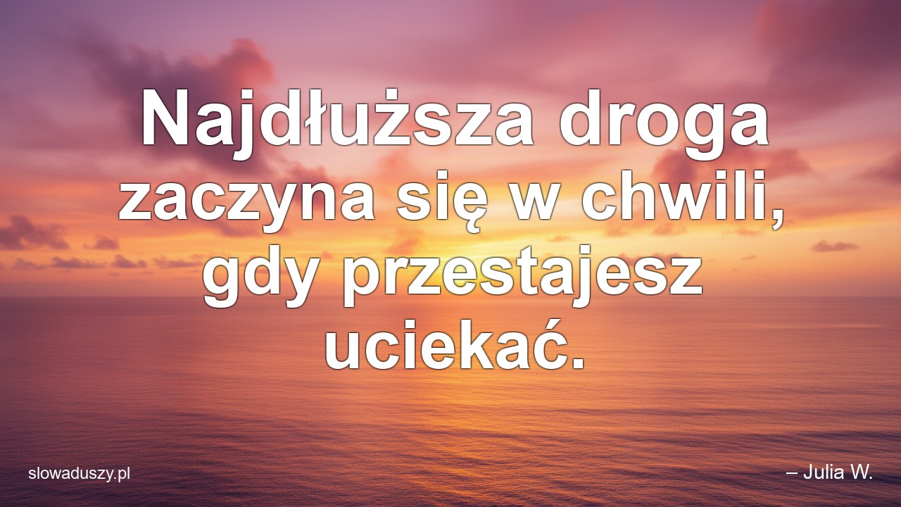 Najdłuższa droga zaczyna się w chwili,  gdy przestajesz uciekać.