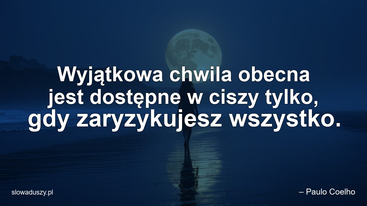 Wyjątkowa chwila obecna jest dostępne w ciszy tylko,  gdy zaryzykujesz wszystko. - – Paulo Coelho