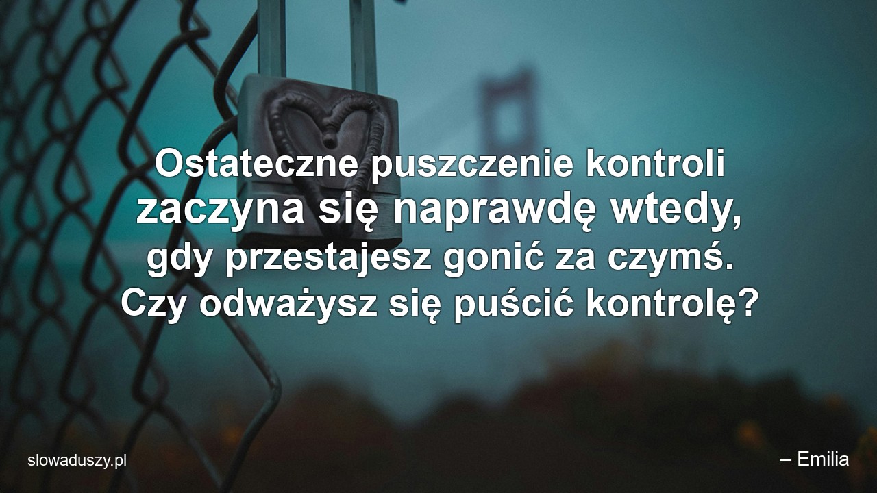 Ostateczne puszczenie kontroli zaczyna się naprawdę wtedy,  gdy przestajesz gonić za czymś. Czy odważysz się puścić kontrolę?