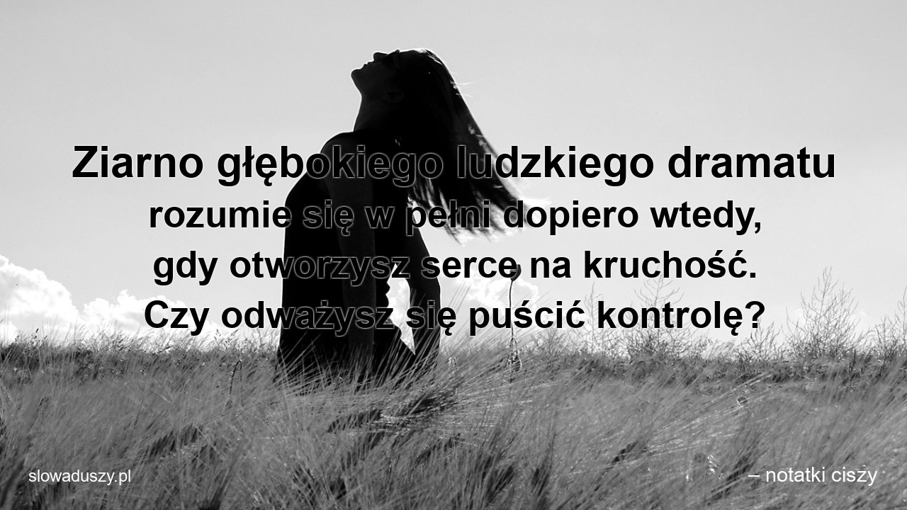 Ziarno głębokiego ludzkiego dramatu rozumie się w pełni dopiero wtedy,  gdy otworzysz serce na kruchość. Czy odważysz się puścić kontrolę?