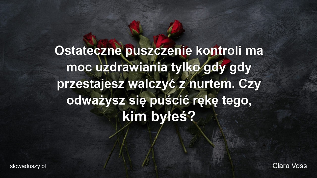 Ostateczne puszczenie kontroli ma moc uzdrawiania tylko gdy gdy przestajesz walczyć z nurtem. Czy odważysz się puścić rękę tego,  kim byłeś?